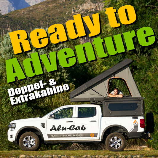 ModCAP Camper für Doppel- und Extrakabine. Auf einem Pick-Up montiert. Ready to Adventure Variante.
